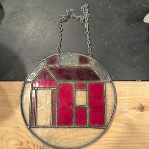 Stained Glass Hanging Art with Red Accents